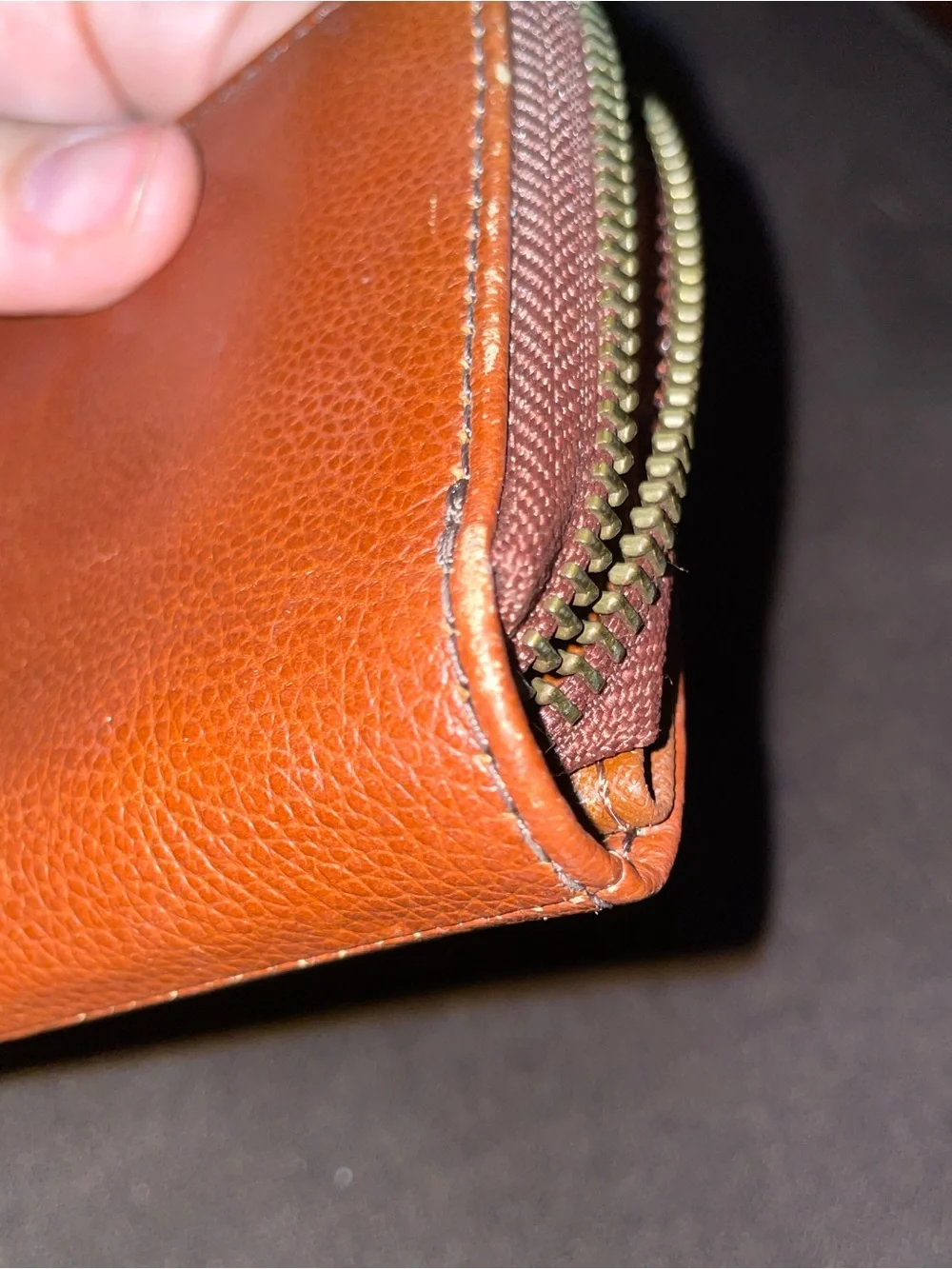 Fossil Pebbled Leather Wallet in Cognac Brown with Gold Accent